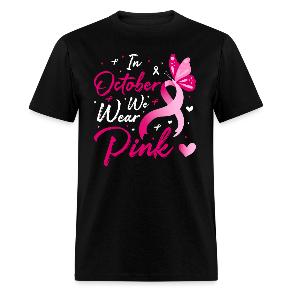 66058 In October We Wear Pink - Butterfly on Ribbon TSHIRT - black