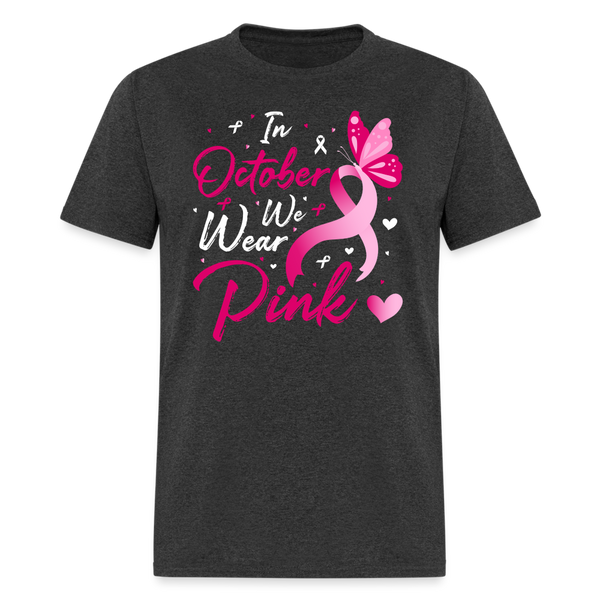 66058 In October We Wear Pink - Butterfly on Ribbon TSHIRT - heather black