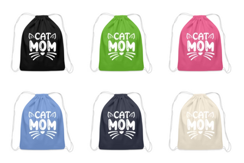 6001 Cat Mom COTTON DRAWSTRING BAG