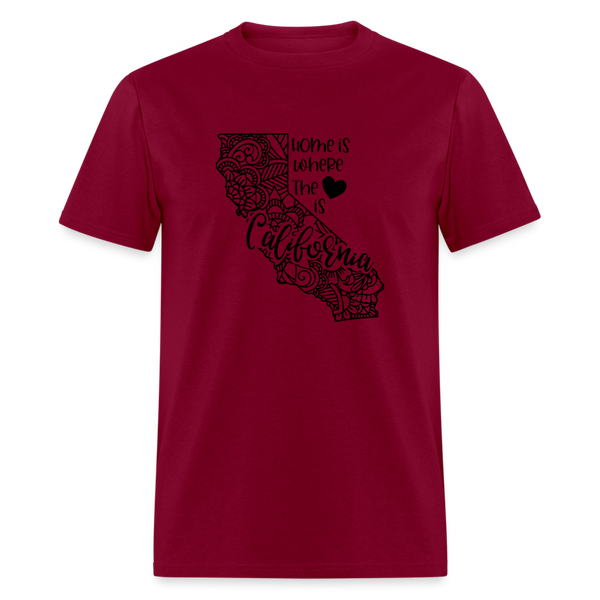 1136 1/4S Home Is California TSHIRT - burgundy