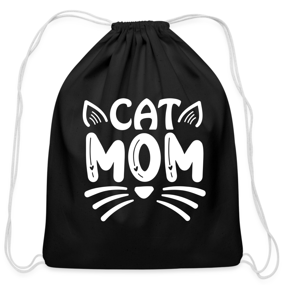 6001 Cat Mom COTTON DRAWSTRING BAG - black