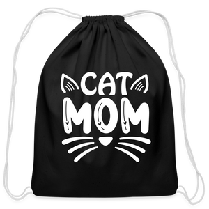 6001 Cat Mom COTTON DRAWSTRING BAG - black