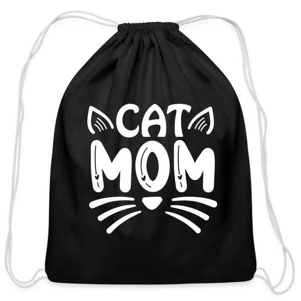 6001 Cat Mom COTTON DRAWSTRING BAG - black