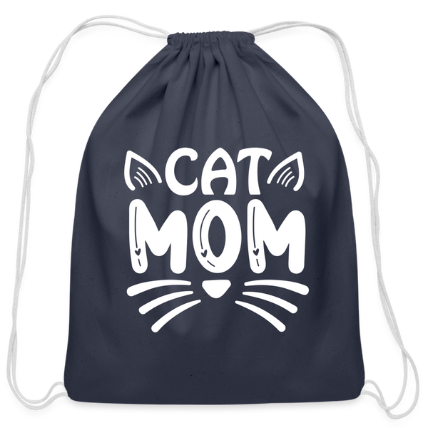 6001 Cat Mom COTTON DRAWSTRING BAG - navy