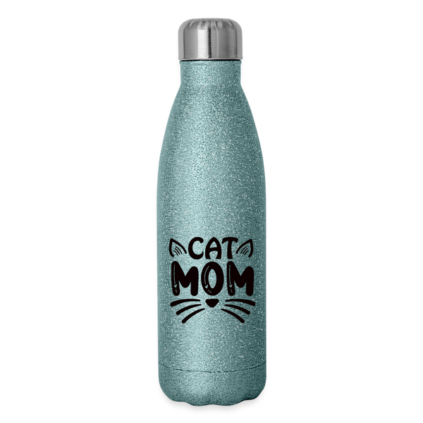 6001 Cat Mom in Black 17oz INSULATED WATER BOTTLE - turquoise glitter