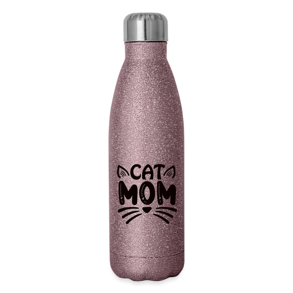 6001 Cat Mom in Black 17oz INSULATED WATER BOTTLE - pink glitter