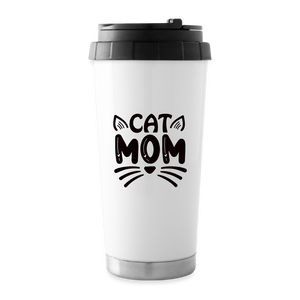 6001 Cat Mom in Black TRAVEL MUG w Lid Handle - white