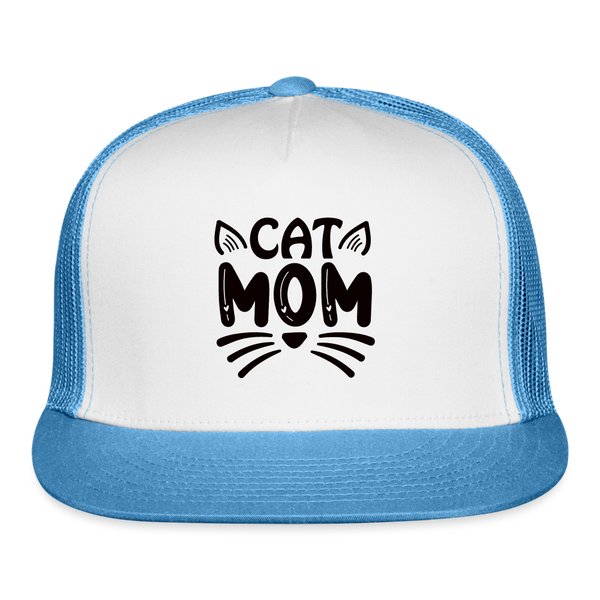 6001 Cat Mom in Black TRUCKER CAP - white/blue