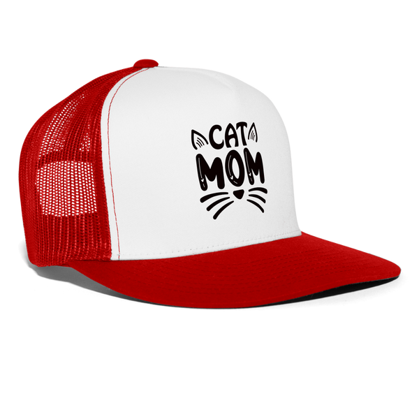 6001 Cat Mom in Black TRUCKER CAP - white/red