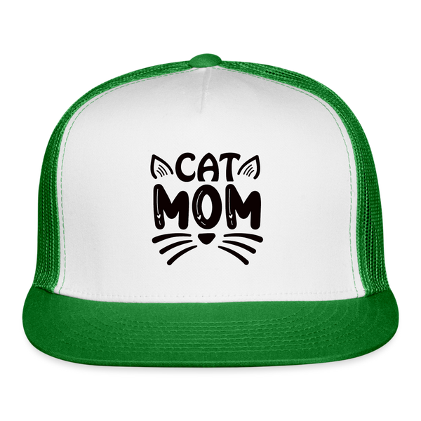 6001 Cat Mom in Black TRUCKER CAP - white/kelly green