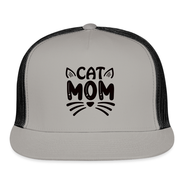 6001 Cat Mom in Black TRUCKER CAP - gray/black