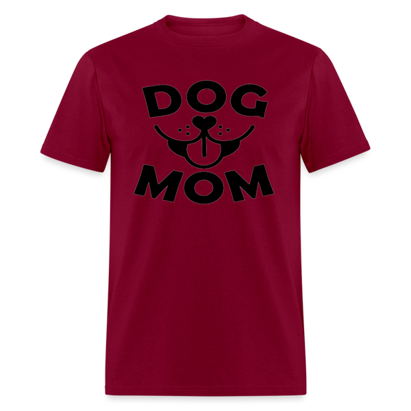 6766 1/4S Dog Face Mom in Black TSHIRT - burgundy