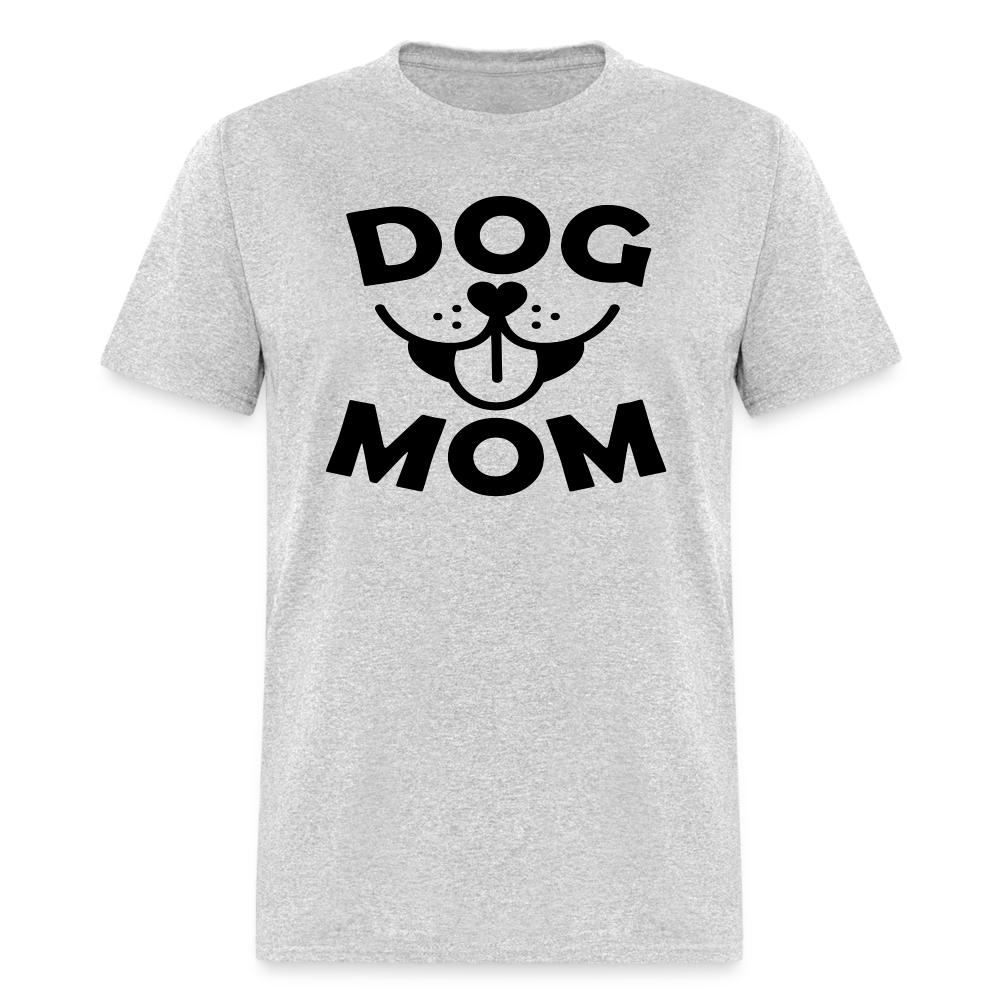 6766 1/4S Dog Face Mom in Black TSHIRT - heather gray