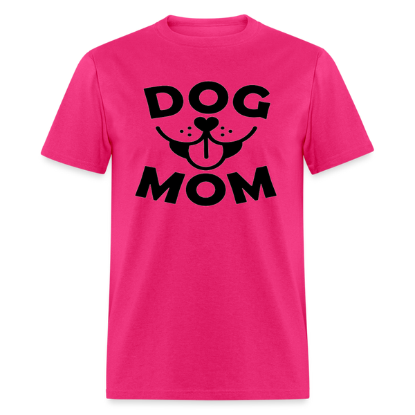 6766 1/4S Dog Face Mom in Black TSHIRT - fuchsia