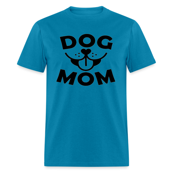 6766 1/4S Dog Face Mom in Black TSHIRT - turquoise