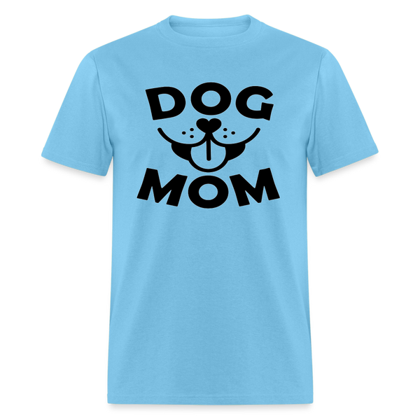 6766 1/4S Dog Face Mom in Black TSHIRT - aquatic blue