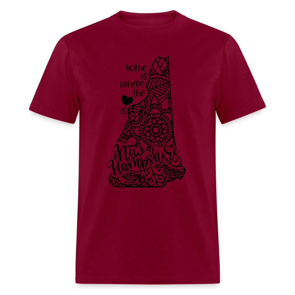 1182 1/4S Home Is New Hampshire TSHIRT - burgundy