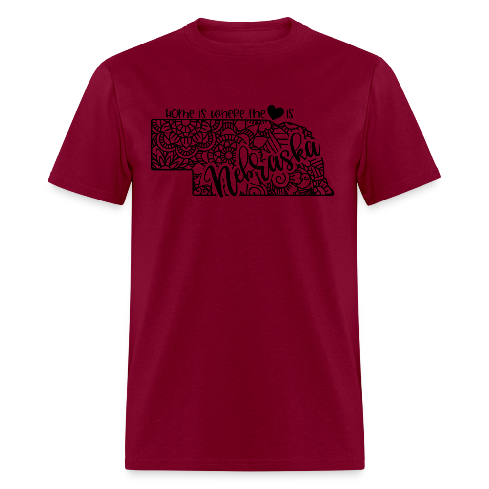 1180 1/4S Home Is Nebraska TSHIRT - burgundy