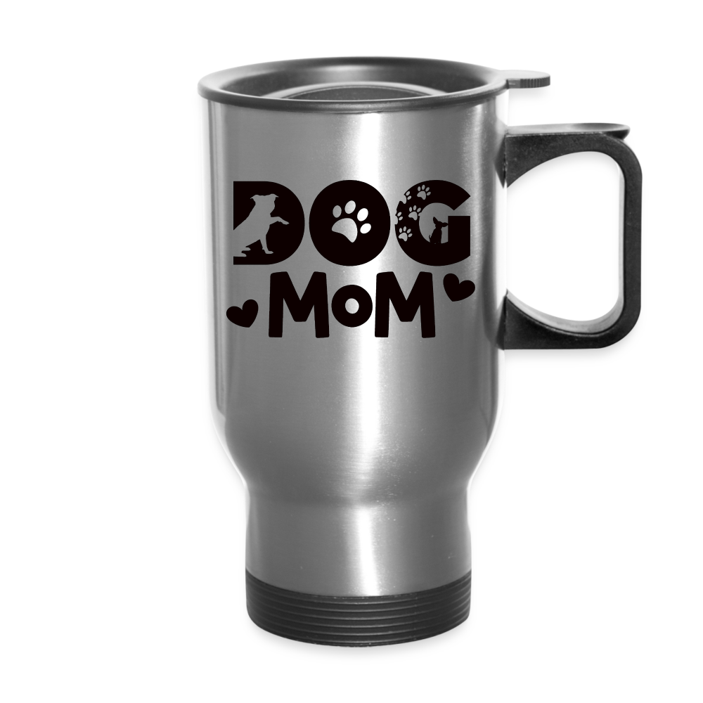 6797 Dog Mom in Black TRAVEL MUG - silver