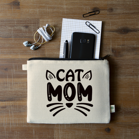 6001 Cat Mom in Black CARRY ALL POUCH - natural