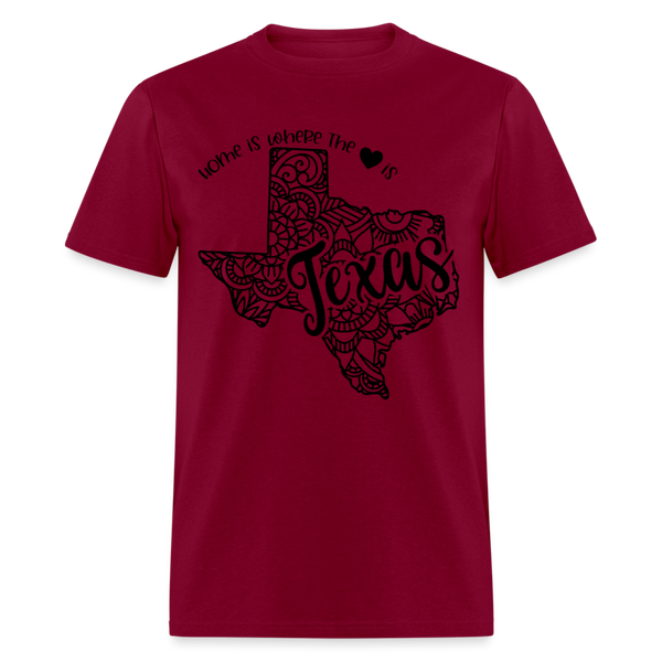 1237 1/4S Home Is Texas TSHIRT - burgundy