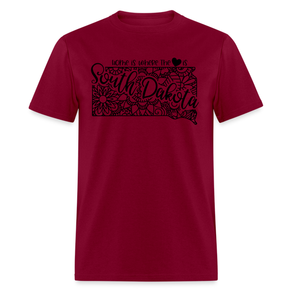 1235 1/4S Home Is South Dakota TSHIRT - burgundy