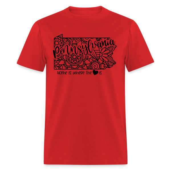 1232 1/4S Home Is Pennsylvania TSHIRT - red