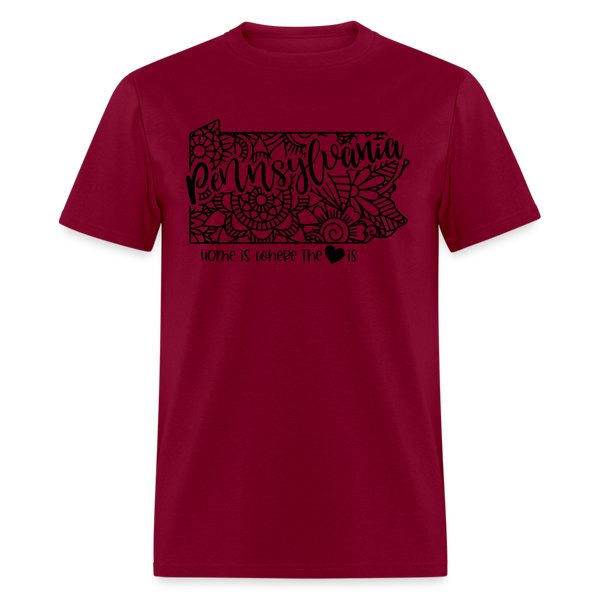 1232 1/4S Home Is Pennsylvania TSHIRT - burgundy