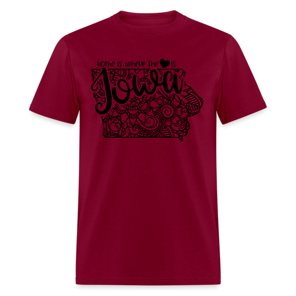 1155 1/4S Home Is Iowa TSHIRT - burgundy