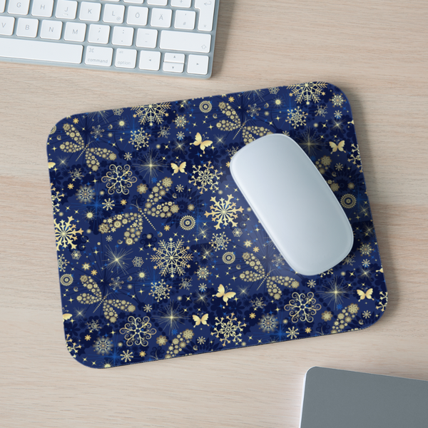 9002 Midnight Blue Dragonflies & Snowflakes MOUSE PAD - white