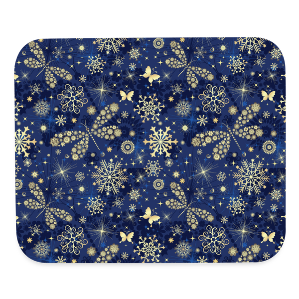 9002 Midnight Blue Dragonflies & Snowflakes MOUSE PAD - white