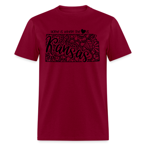 1162 1/4S Home Is Kansas TSHIRT - burgundy