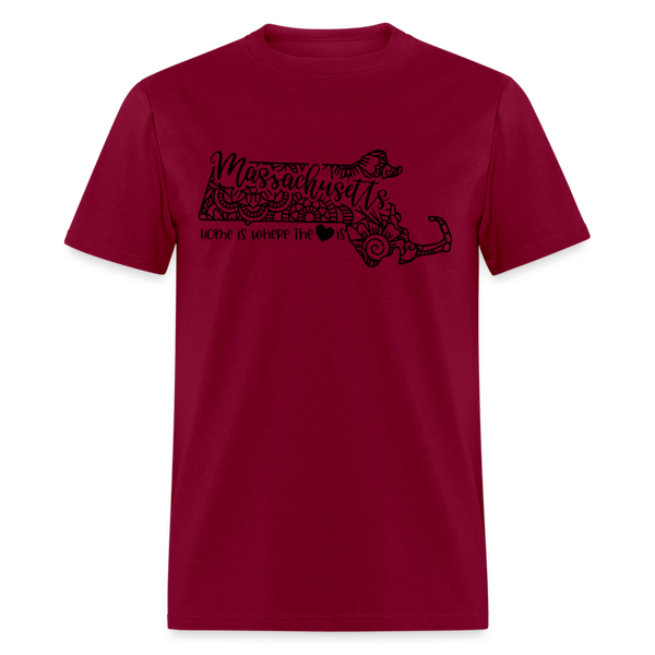 1167 1/4S Home is Massachusetts TSHIRT - burgundy