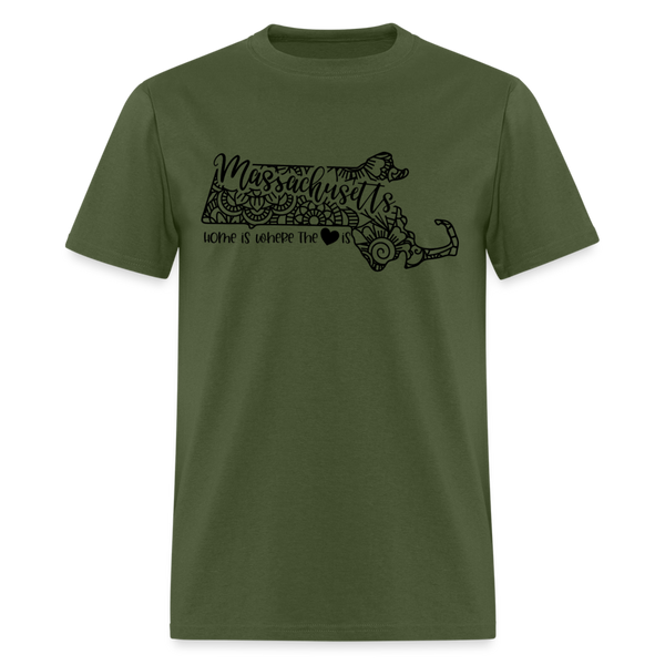 1167 1/4S Home is Massachusetts TSHIRT - military green