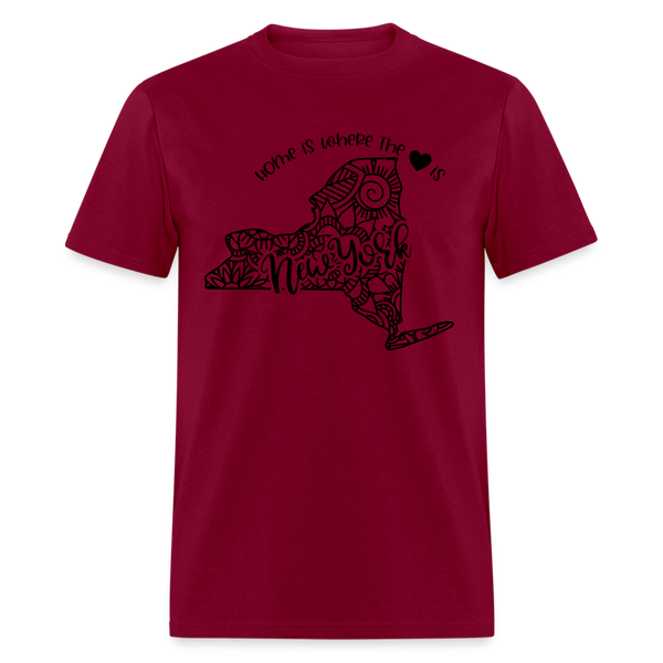 1226 1/4S Home Is New York TSHIRT - burgundy