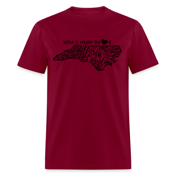 1227 1/4S Home Is North Carolina TSHIRT - burgundy