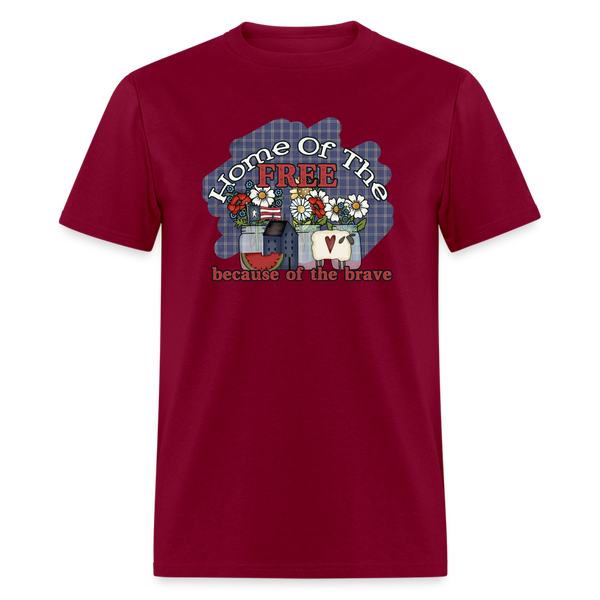 1606 1/4S Home Of The Free - Brave Floral TSHIRT - burgundy