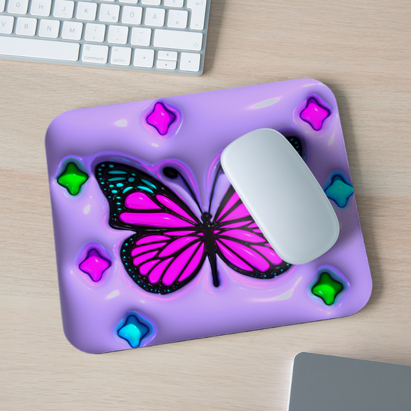 9016 3D Puffed Butterfly MOUSE PAD - white