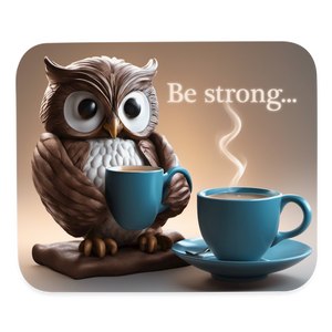 9020 Be Strong - Owl w Coffee MOUSE PAD - white