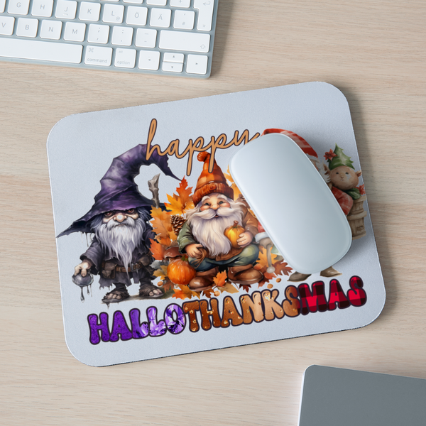 9027 Happy HalloThanksMas Gnomes MOUSE PAD - white