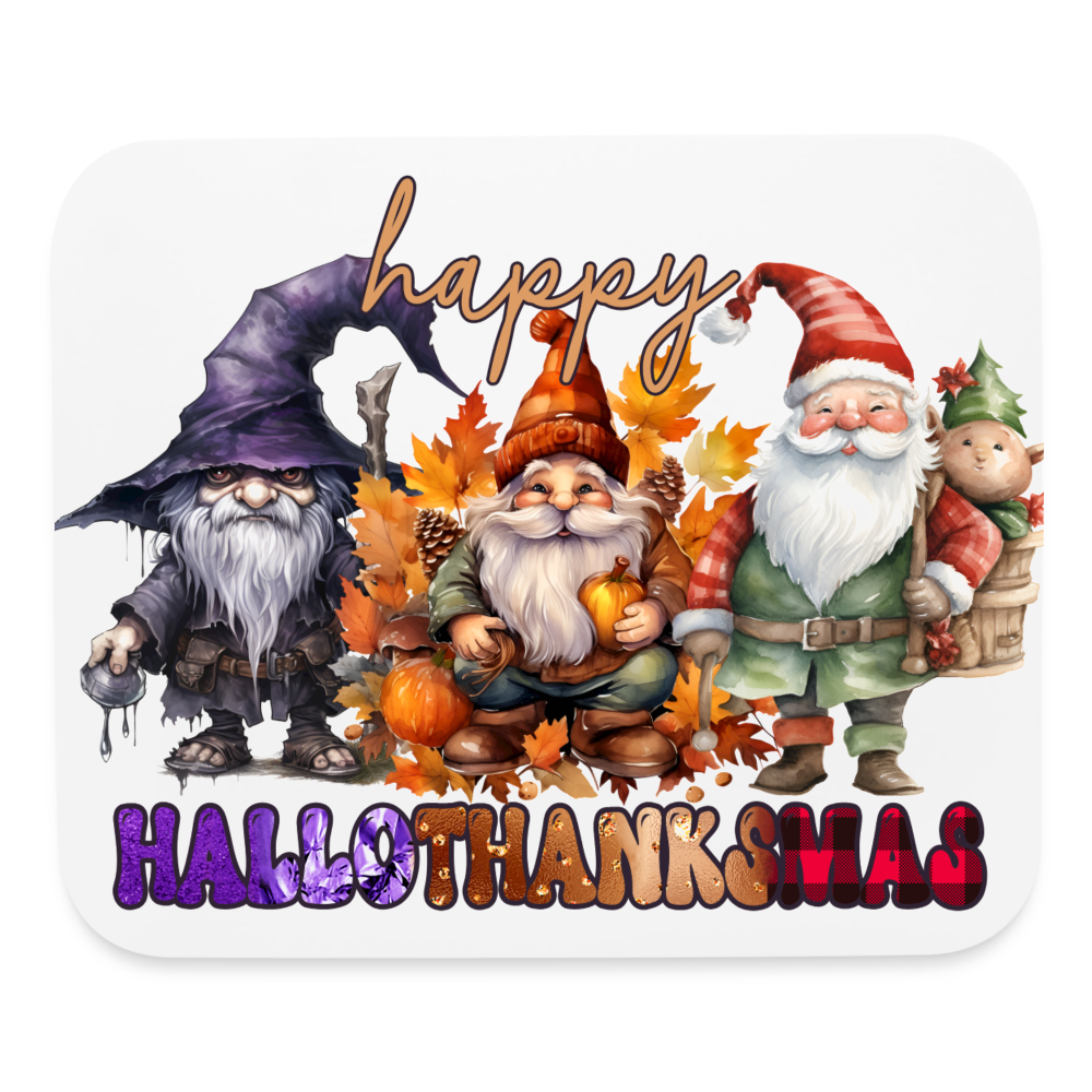 9027 Happy HalloThanksMas Gnomes MOUSE PAD - white