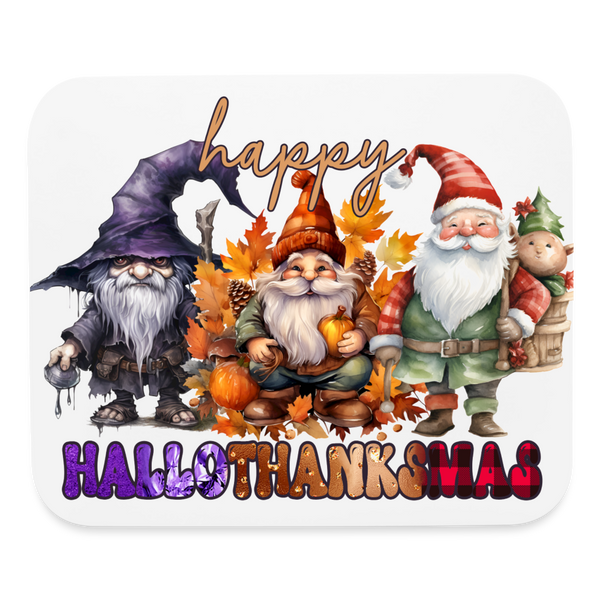 9027 Happy HalloThanksMas Gnomes MOUSE PAD - white