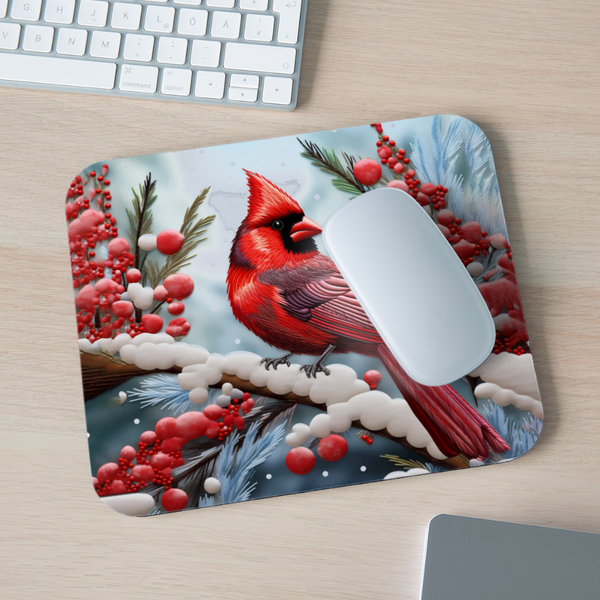 9028 Winter Cardinal MOUSE PAD - white