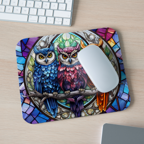 9030 Stained Glass Owls MOUSE PAD - white