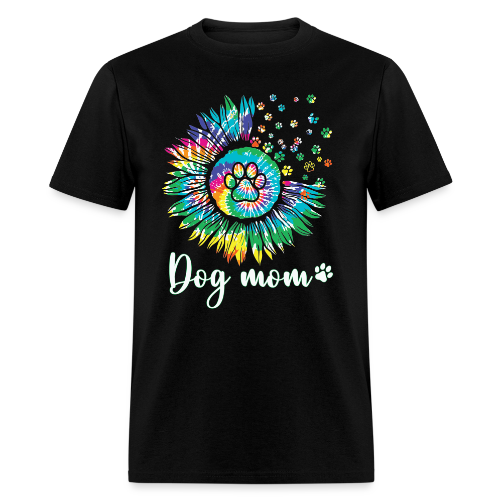 66019 Dog Mom Tie Dye Paw Sunflower TSHIRT - black