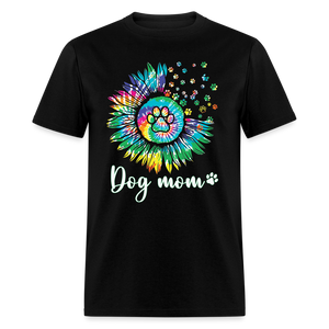 66019 Dog Mom Tie Dye Paw Sunflower TSHIRT - black