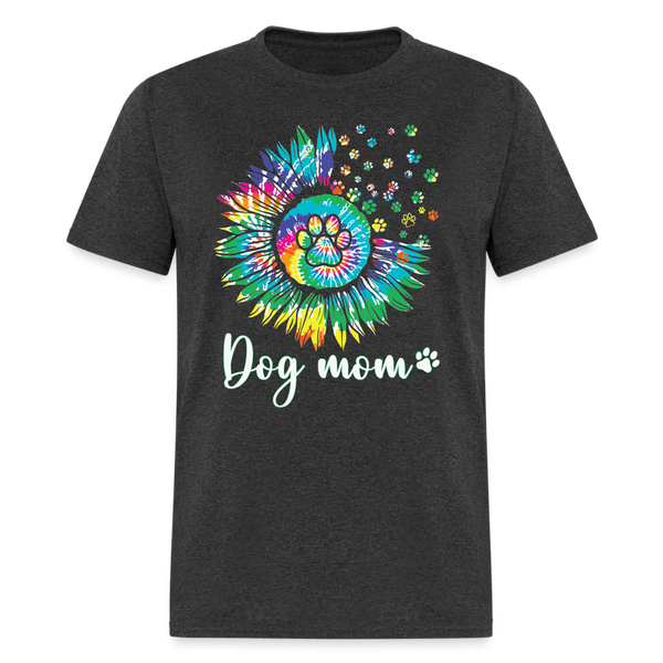 66019 Dog Mom Tie Dye Paw Sunflower TSHIRT - heather black