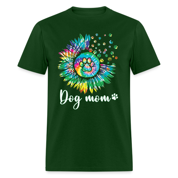 66019 Dog Mom Tie Dye Paw Sunflower TSHIRT - forest green