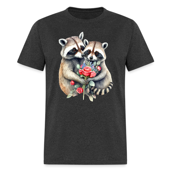 66024 1/4S Raccoons In Love TSHIRT - heather black