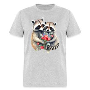 66024 1/4S Raccoons In Love TSHIRT - heather gray